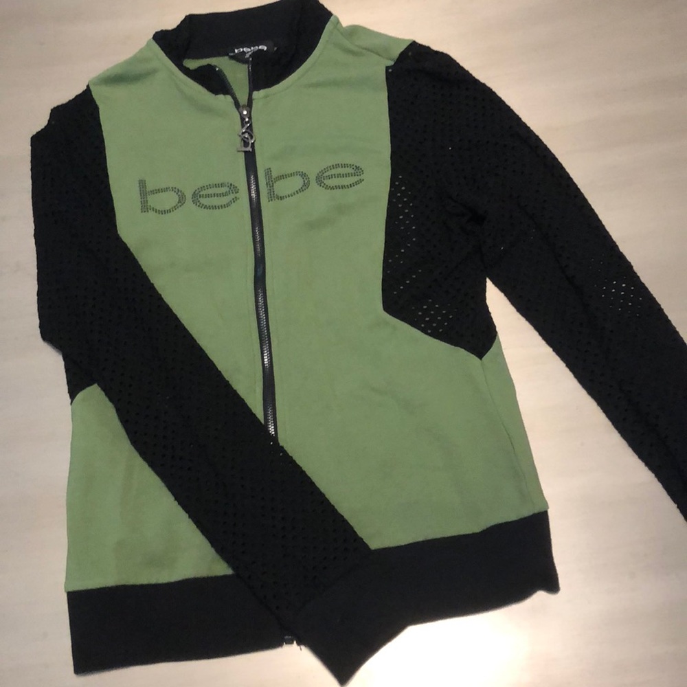 Green and black BEBE, size medium track jacket!!